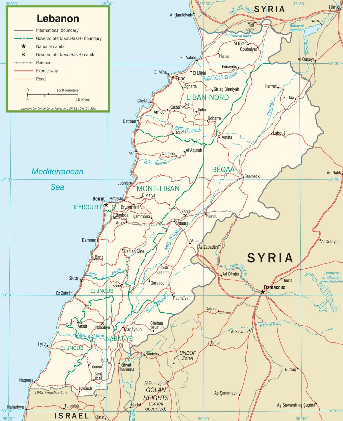 Libanonin tiet kartta