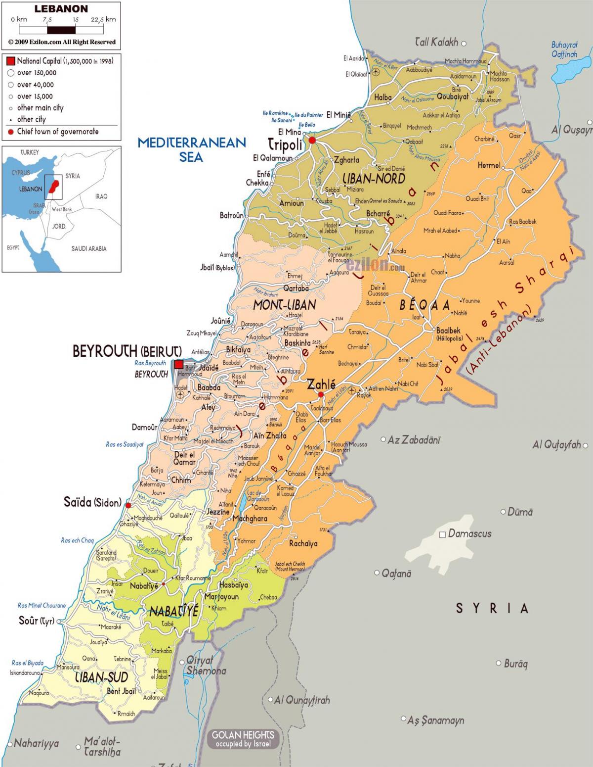 Libanonin kartta yksityiskohtaiset