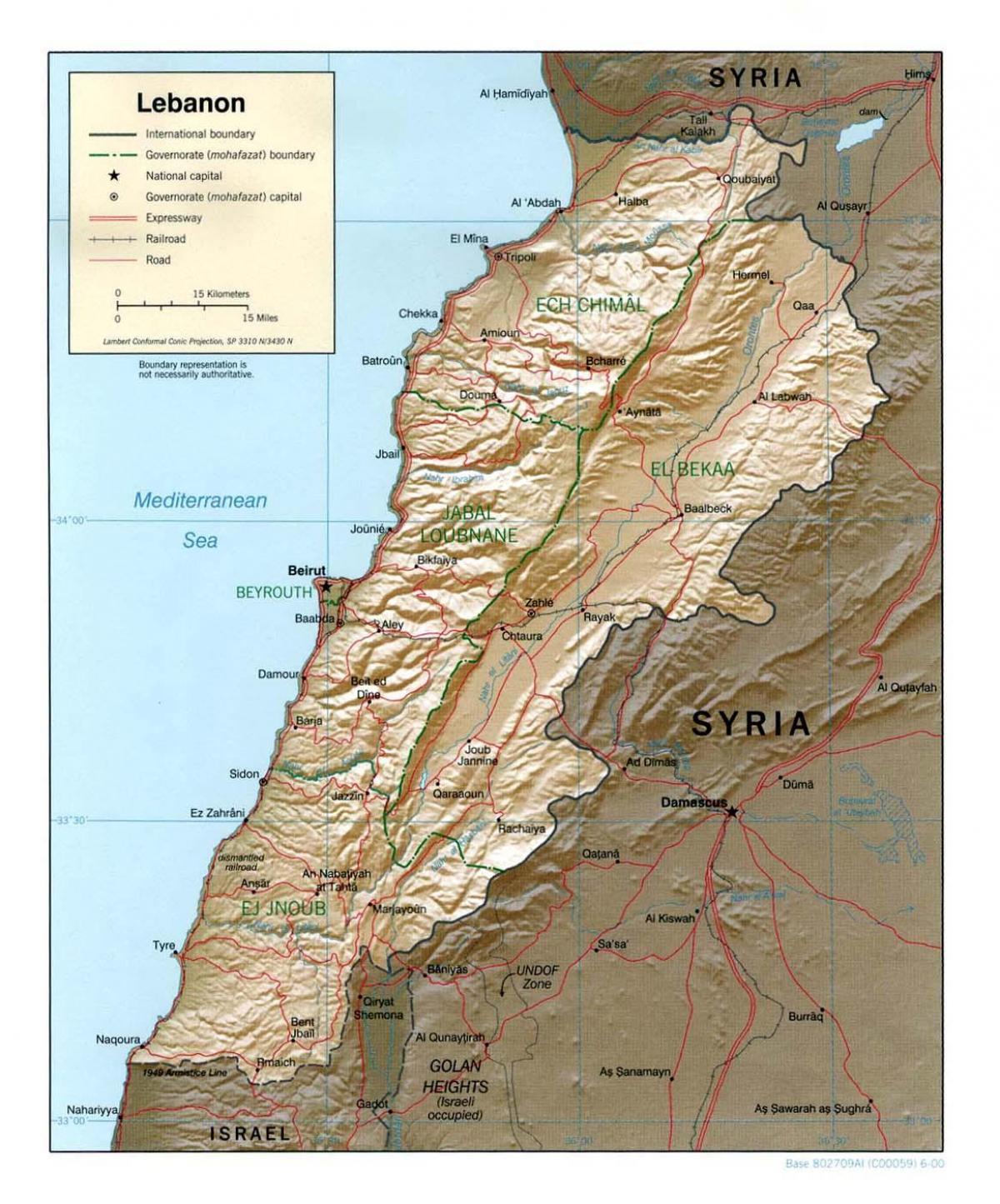 kartta topografinen Libanon