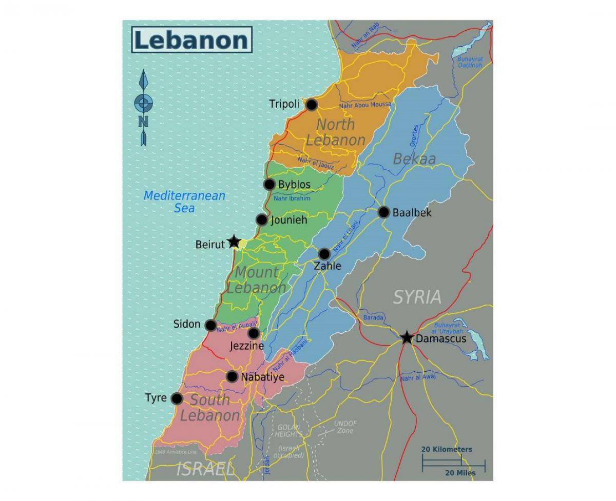 kartta Libanonin turisti